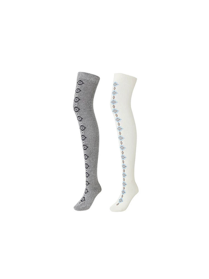 Knee Length Jacquard High leg Contrasting Color Stacking Socks NA1553