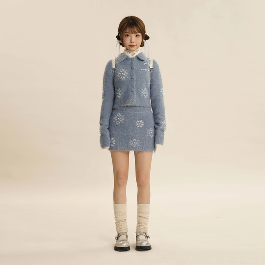 Long Hair Knitted Cardigan &amp; Short Skirt Set NA1629
