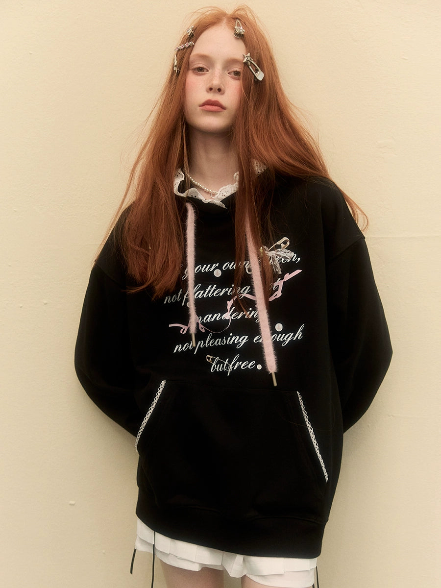 Loose Lace Letter Print Hoodie NA1665