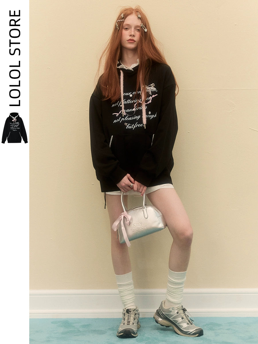 Loose Lace Letter Print Hoodie NA1665