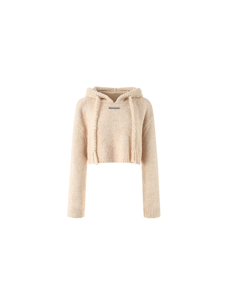 Medium Short Solid Color Hooded Warm Knit Sweater NA1579