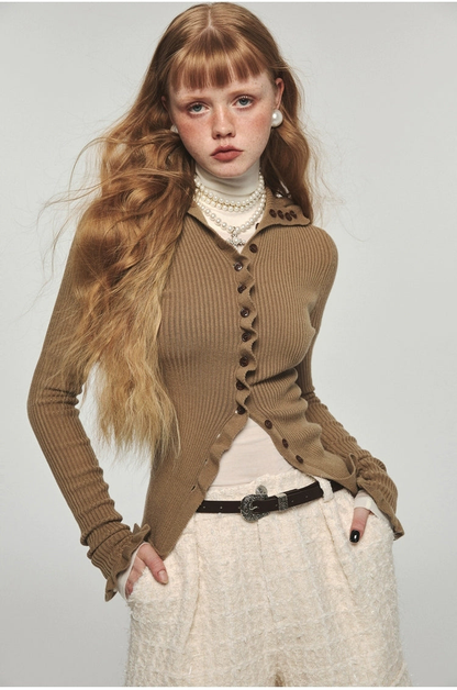 Mid Length Wool Bottom Layered Knit Cardigan NA1584