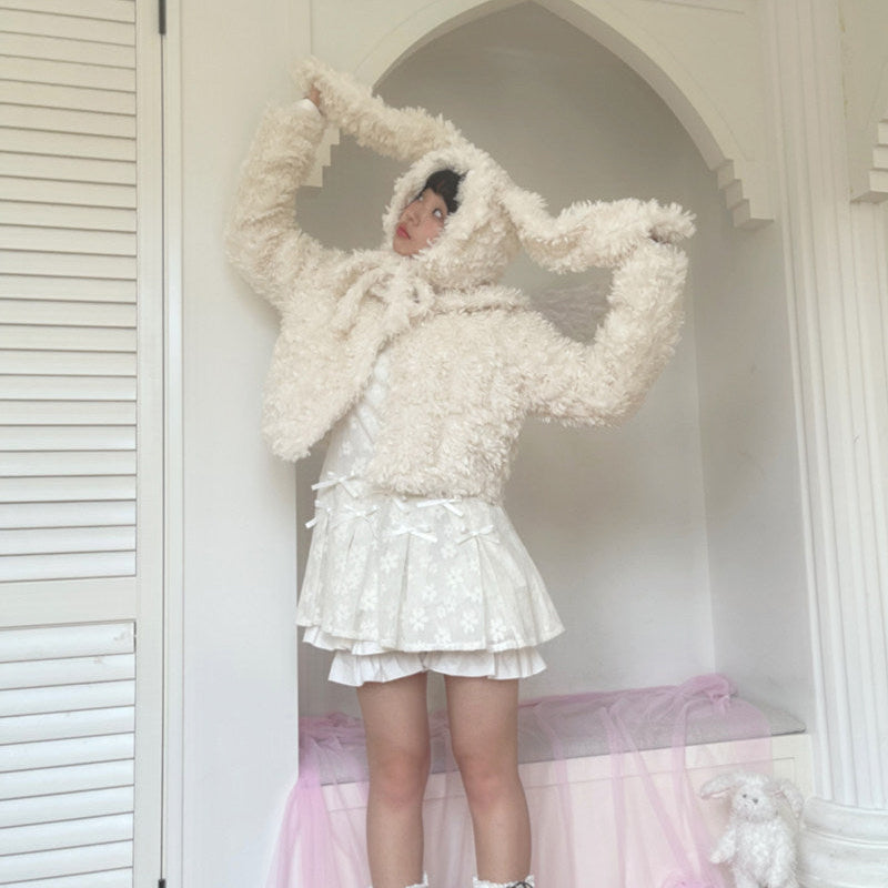 Fake Fur Bow Tie Plush Jacket NA8333