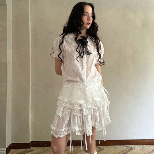 Bow Double-Layer Patchwork Half Skirt NA8336