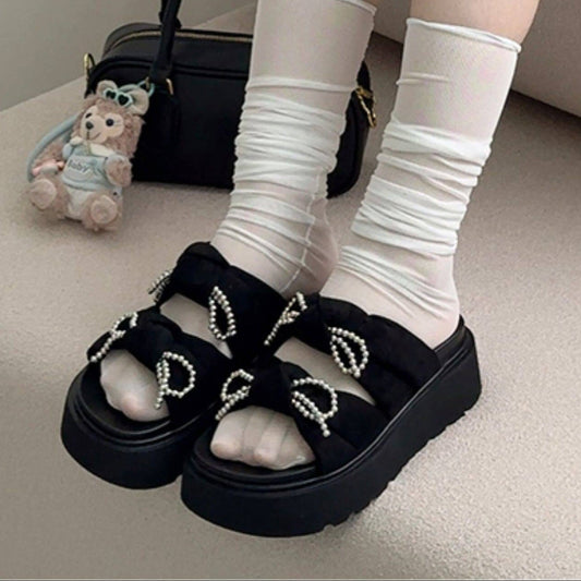 Beads Strap Platform Slide Sandals NA8658