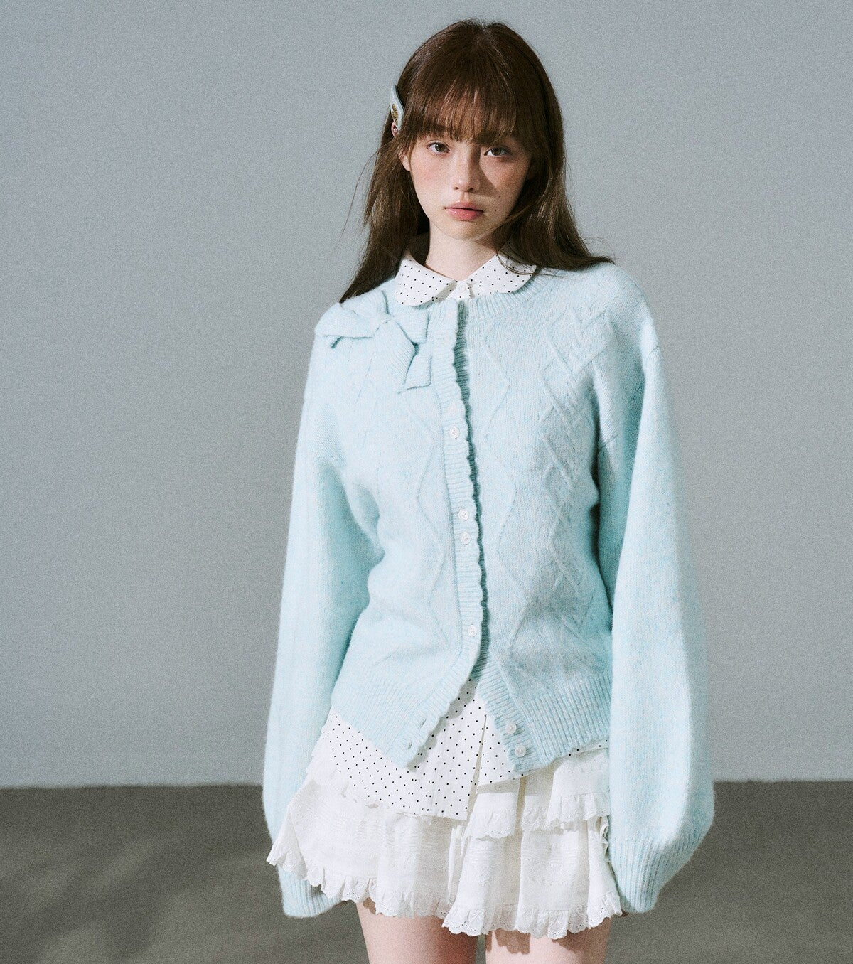 Moonlight Silhouette Bow Detail Wool Knit Cardigan NA8787