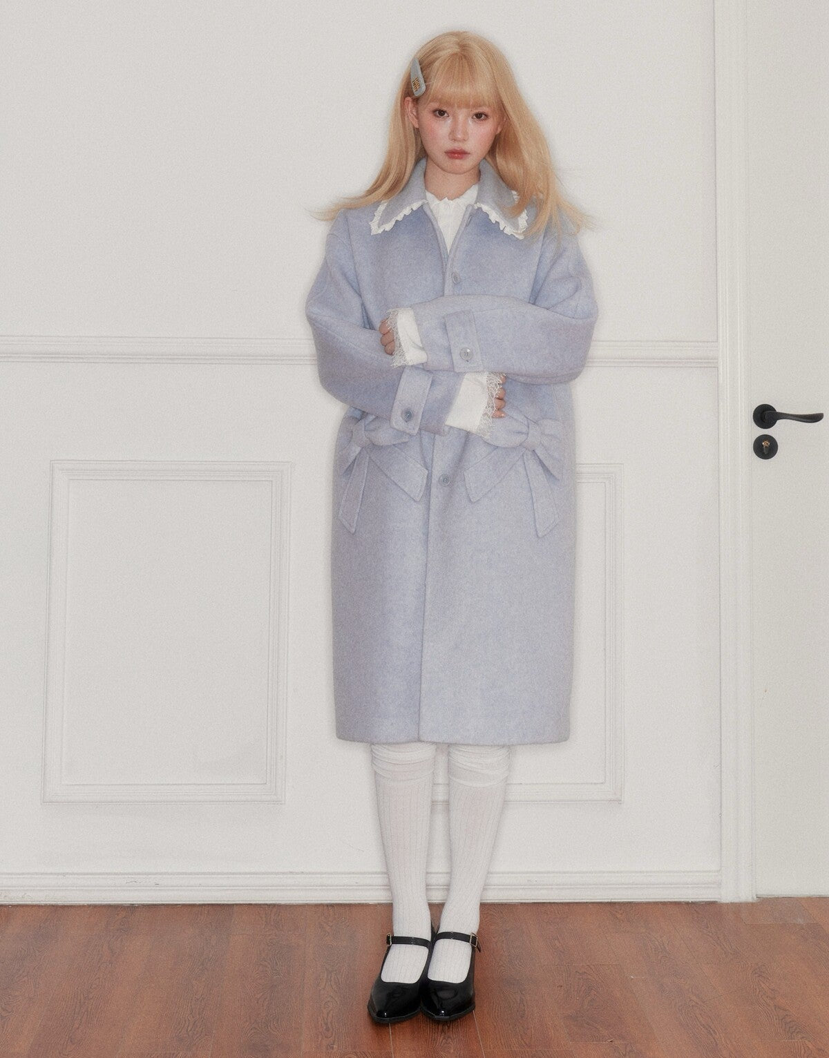 Lace Collar and Ribbon-Detail Coat NA8821