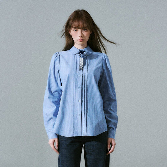 Lace & Flower Detail Stripe Long Sleeve Shirt NA8843
