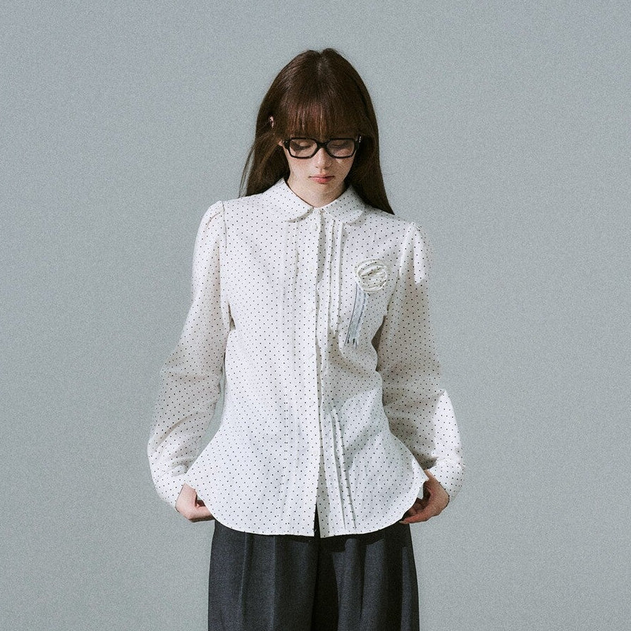 Lace & Flower Detail Stripe Long Sleeve Shirt NA8843