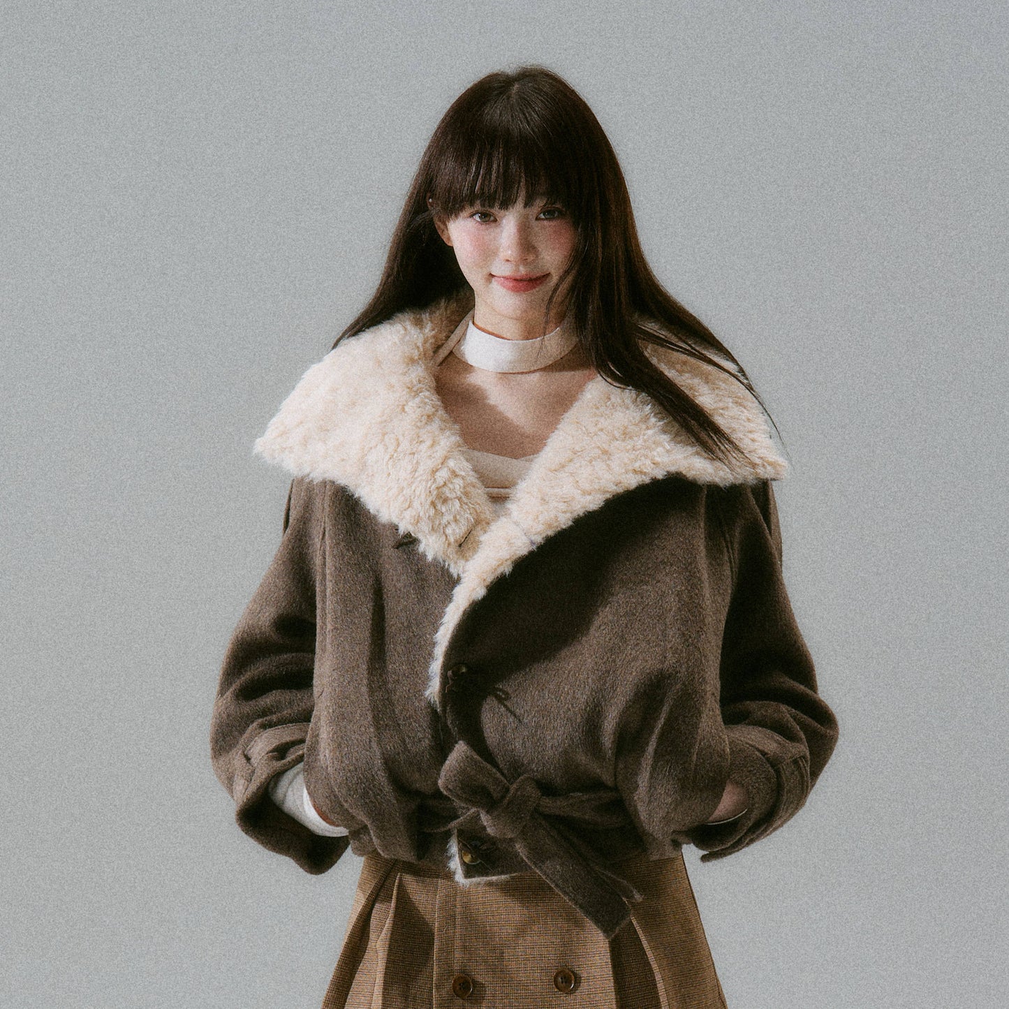 Fake Fur Collar Belted Jacket NA8844