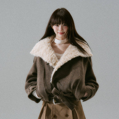 Fake Fur Collar Belted Jacket NA8844