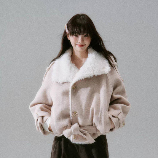 Fake Fur Collar Belted Jacket NA8844