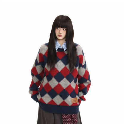 Heavyweight Diamond Pattern Oversize Hooded Knit Cardigan & Knit Sweater NA8871