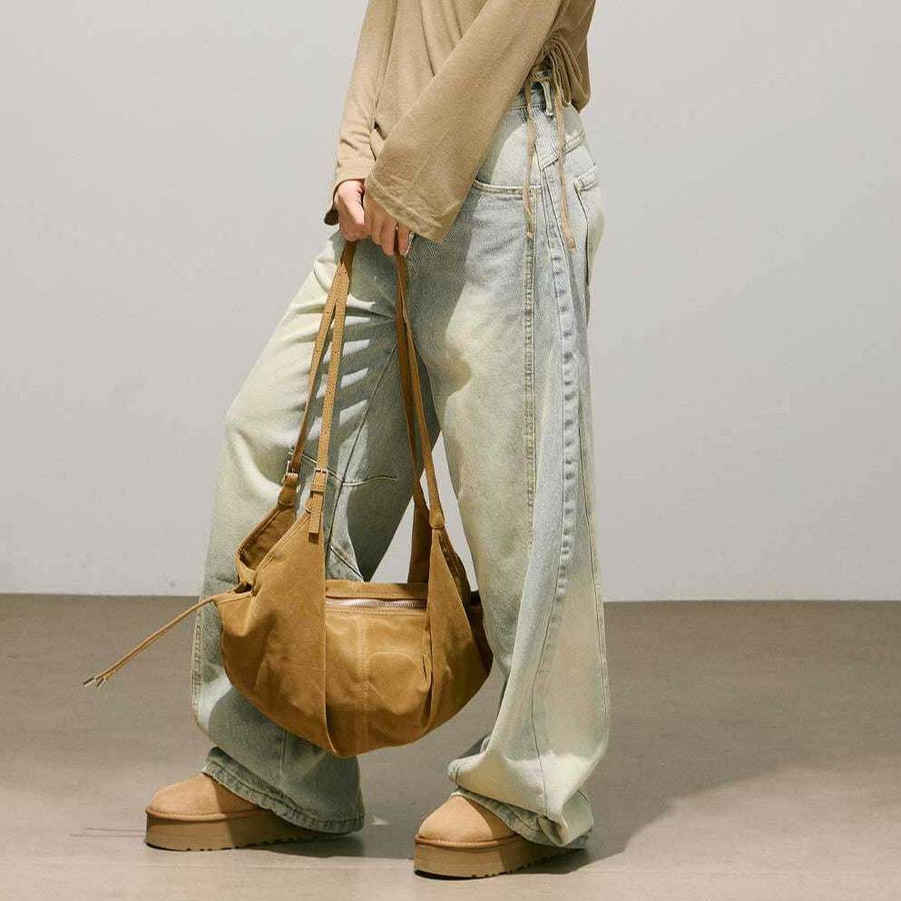 Washed Seam Design Wide Leg Denim Jeans NA8948