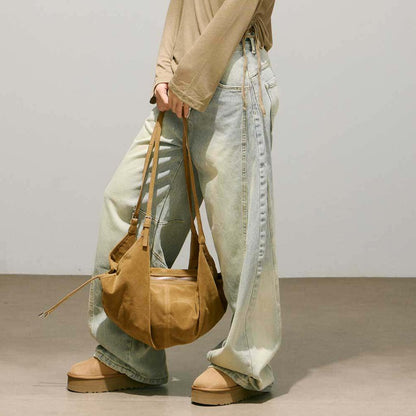 Washed Seam Design Wide Leg Denim Jeans NA8948