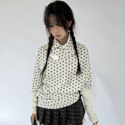 Asymmetric Polka Dot Fitted Long Sleeve T-Shirt NA9293