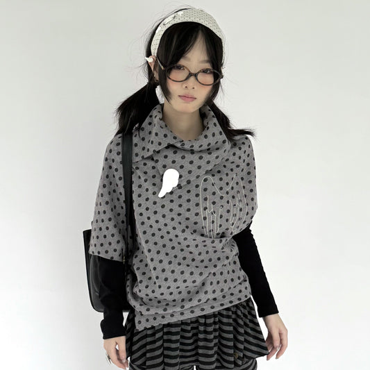 Asymmetric Polka Dot Fitted Long Sleeve T-Shirt NA9293