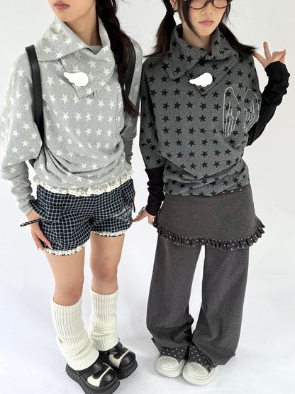 Star Print Wing Detail Layered Long Sleeve T-Shirt NA9304