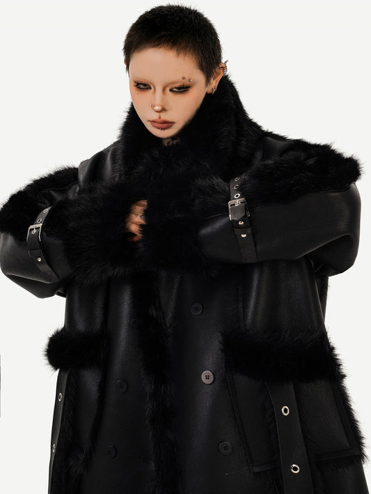 PU Leather Fake Fur Stand Neck Coat NA8609
