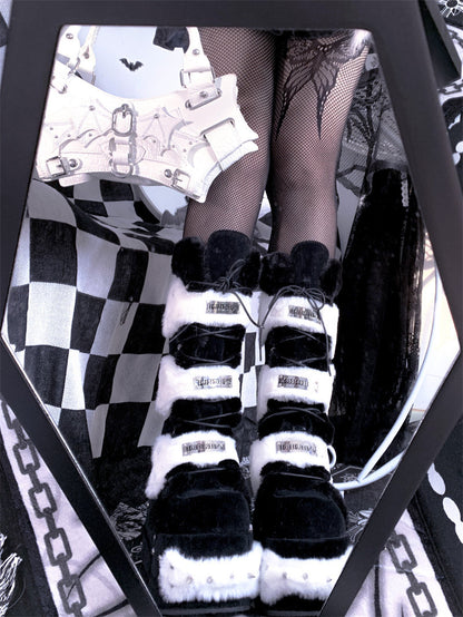 Y2K Rivet Fake Fur Platform Long Boots NA8485