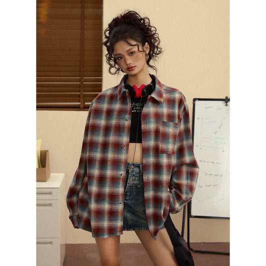 Oversized Checkered Long-Sleeve Shirt NA2466