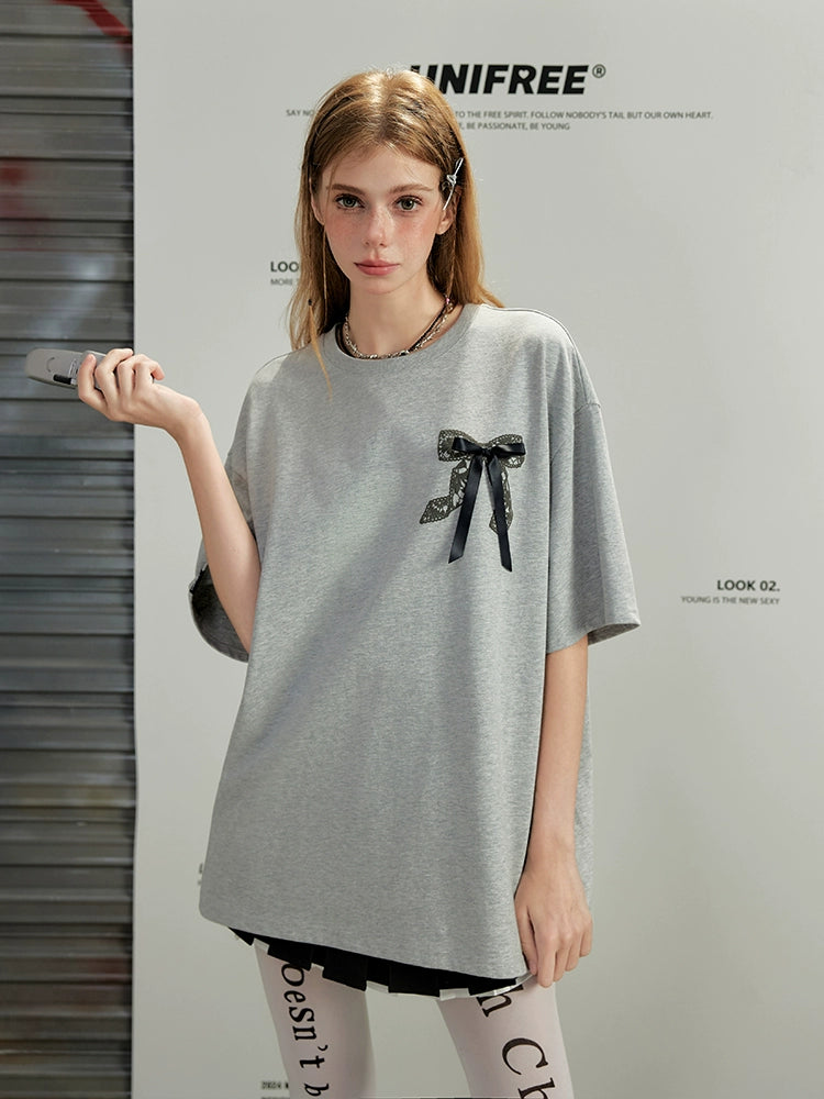 Bow Print Oversize Short Sleeve T-shirt NA3551