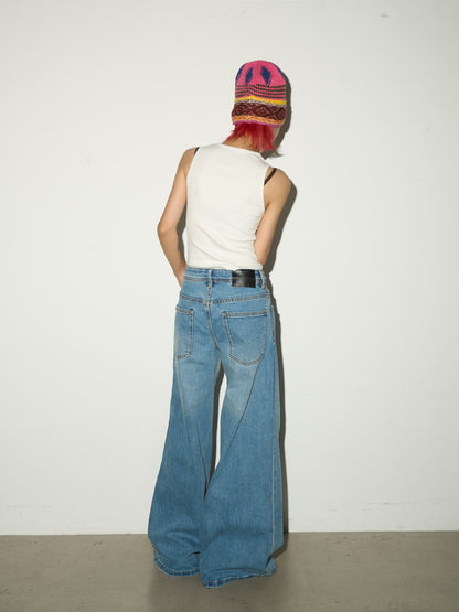 Faded Wash Wide Leg Denim Jeans NA9146