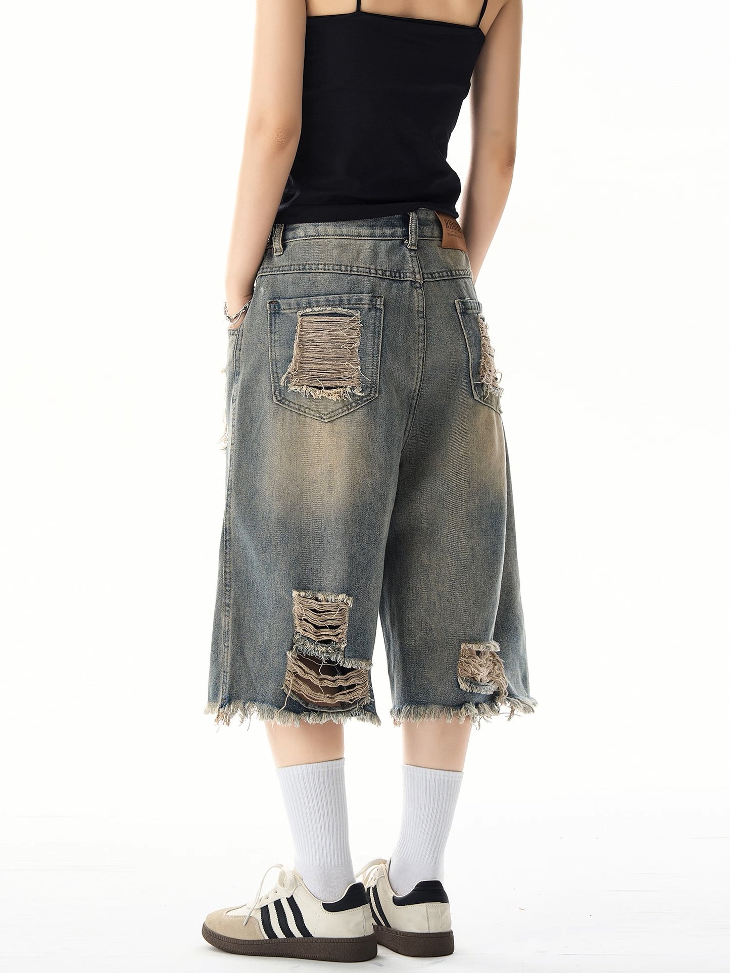 Damaged Wide Leg Denim Shorts NA3186