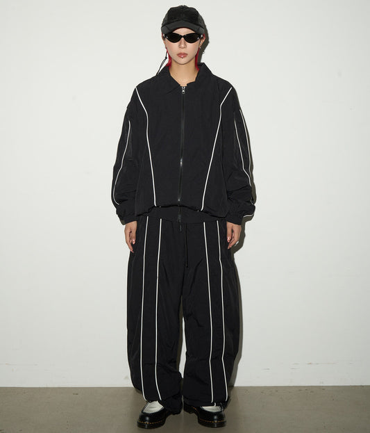 Line Detail Lightweight Quick-Dry Oversize Jacket & Wide Leg Pants Setup NA9158