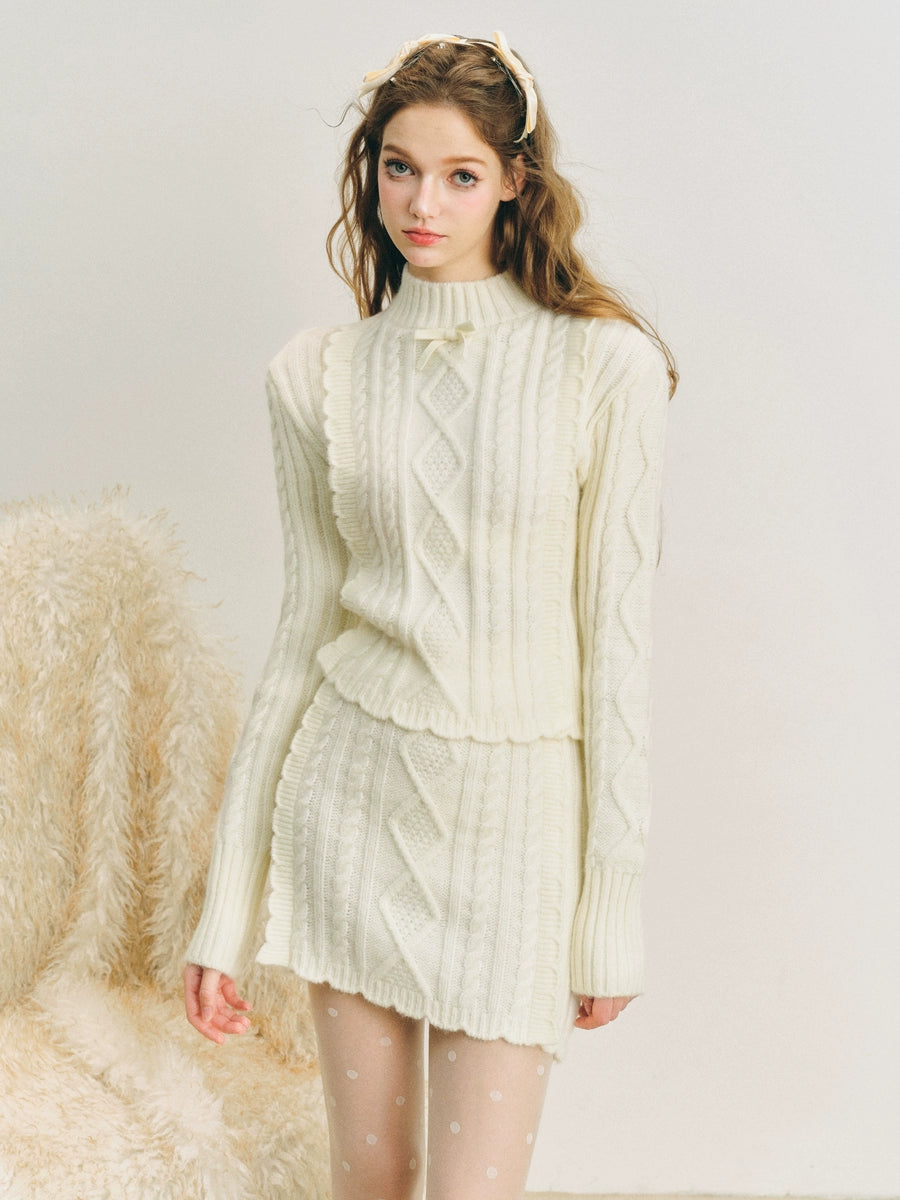 Fried Dough Twists Knit Sweater & Short Knit Skirt Setup NA5906