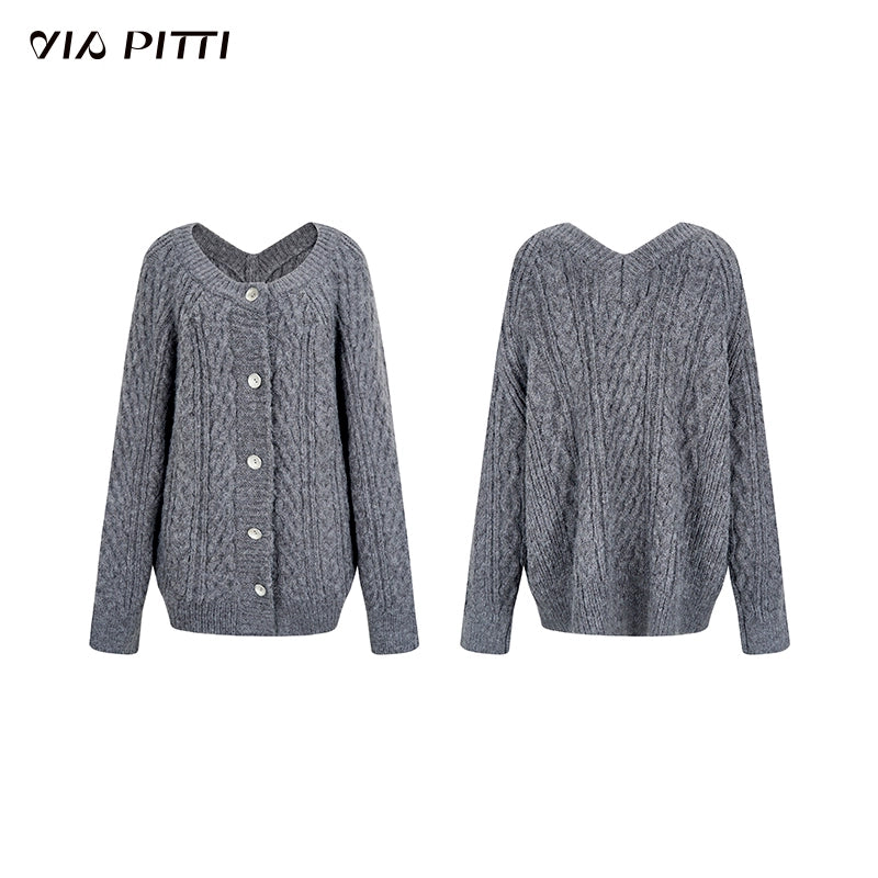 Twists Pattern Reversible V-neck Knit Cardigan NA4897