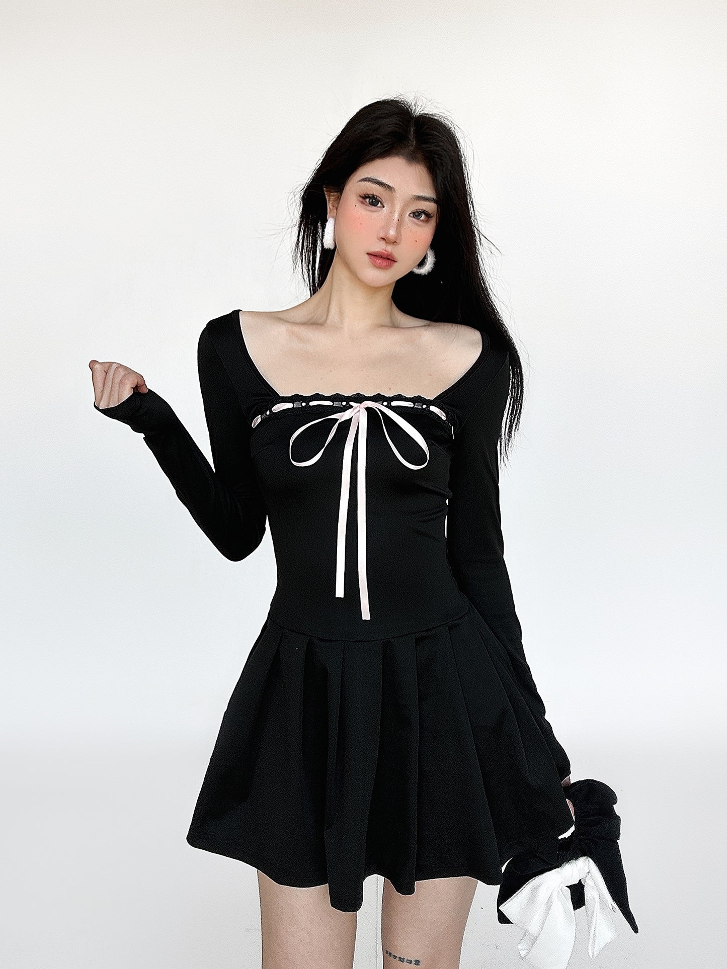 Bow Tie Square Neck A-line Dress NA4493