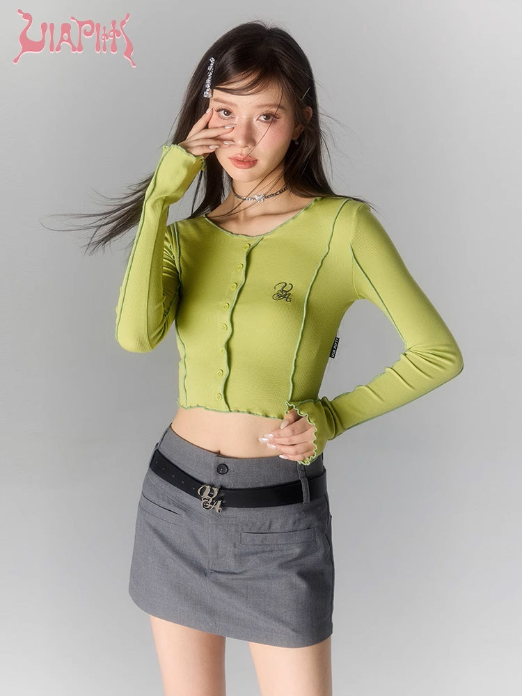 Wave Edge Cropped Long Sleeve T-shirt NA4925