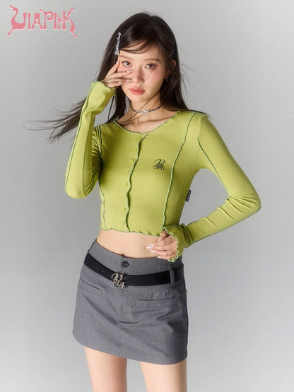 Wave Edge Cropped Long Sleeve T-shirt NA4925