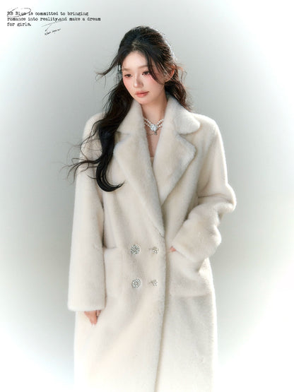 Double-Breasted Fake Fur Velvet Coat NA7459