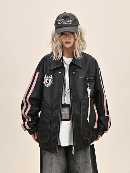 Side Stripe PU Leather Jacket NA6370