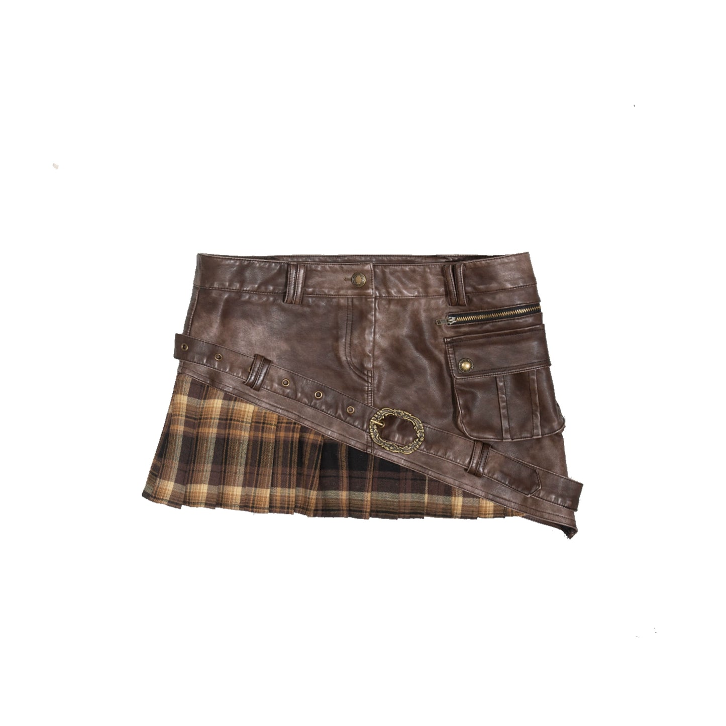 PU Leather Plaid Punk Short Skirt NA6141