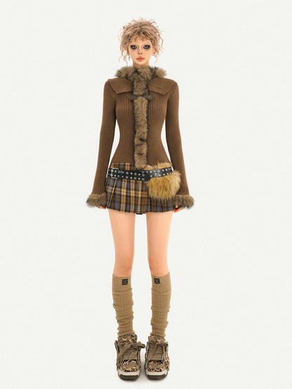 Fur Collar Fitted Knit Sweater NA8590
