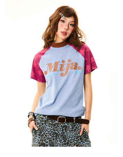 Raglan Sleeve Letter Print Fitted Short Sleeve T-Shirt NA9386