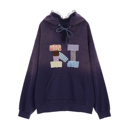 Splicing Lace Logo Gradient Hoodie NA5738