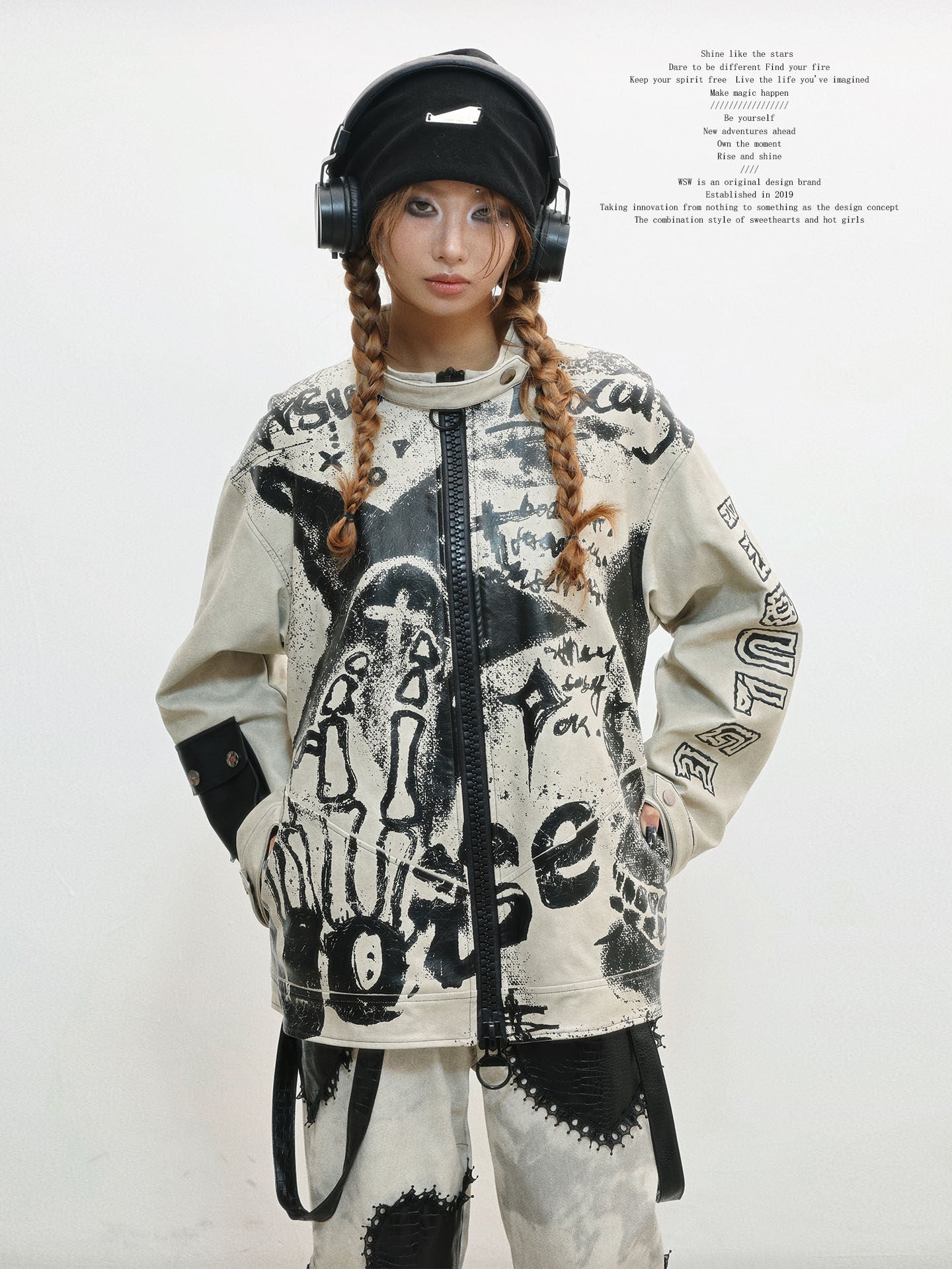 Damage Print Thick PU Leather Jacket NA8556