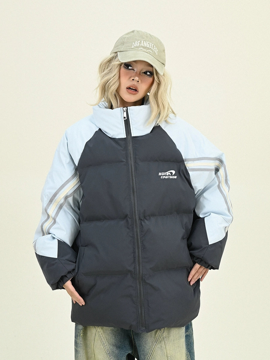 Colorblock Triple-Stripe Standing Neck Puffer Jacket NA6466