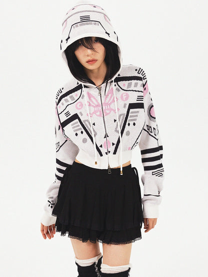 Graffiti Design Cropped Zipper Hoodie NA6640