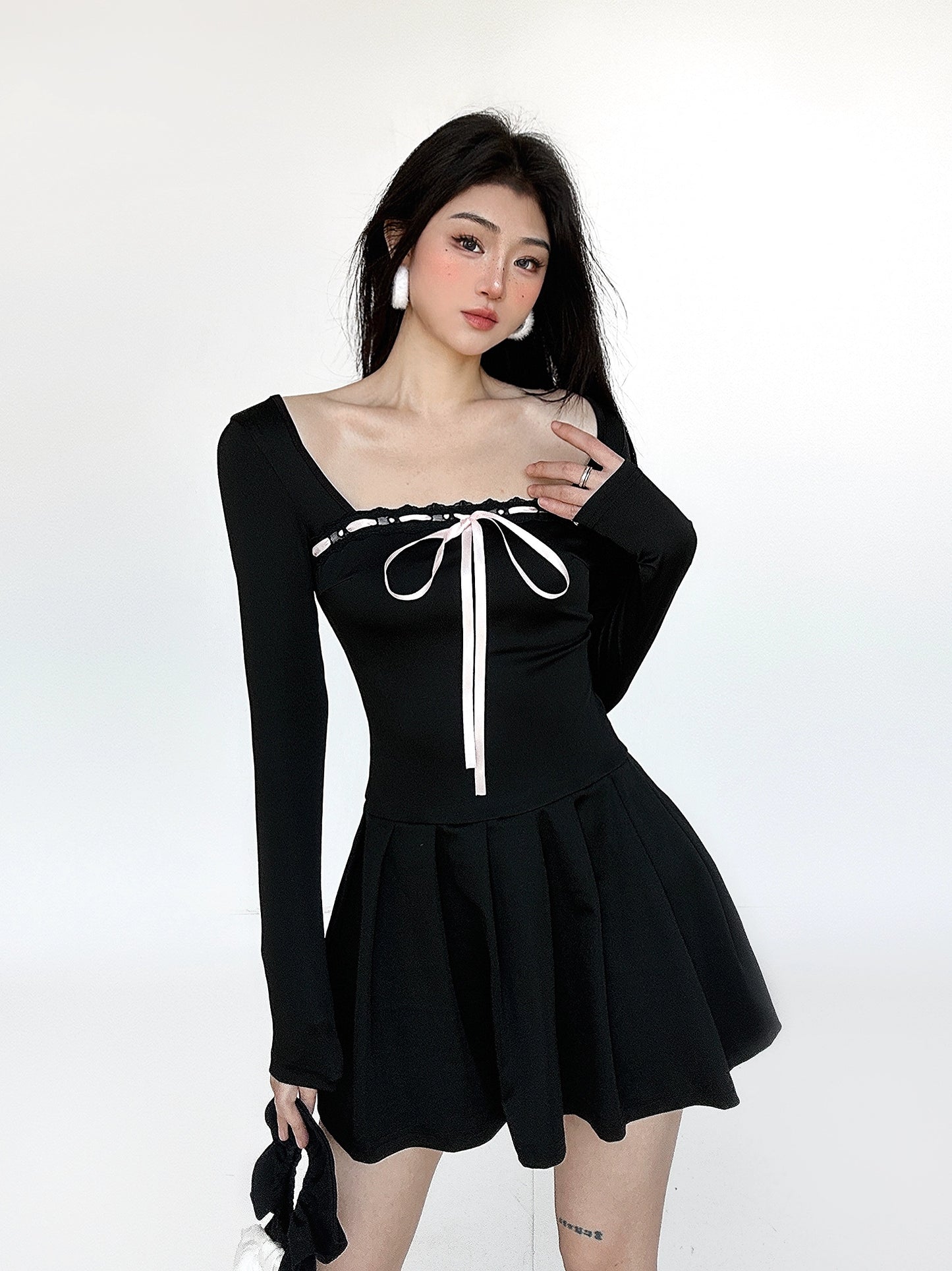 Bow Tie Square Neck A-line Dress NA4493