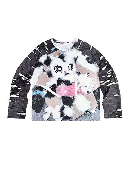 Rabbit Print Raglan Sleeve Long Sleeve T-shirt NA6610