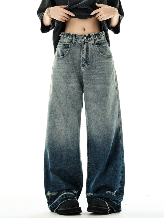 Gradient Washed Wide-Leg Straight Denim Jeans NA3109