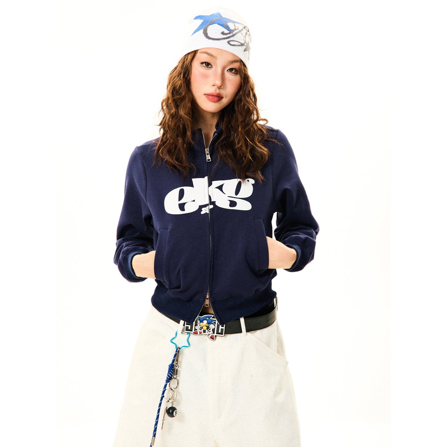 Letter Print Fitted Zipper Hoodie NA9371