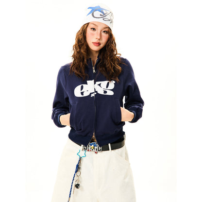 Letter Print Fitted Zipper Hoodie NA9371