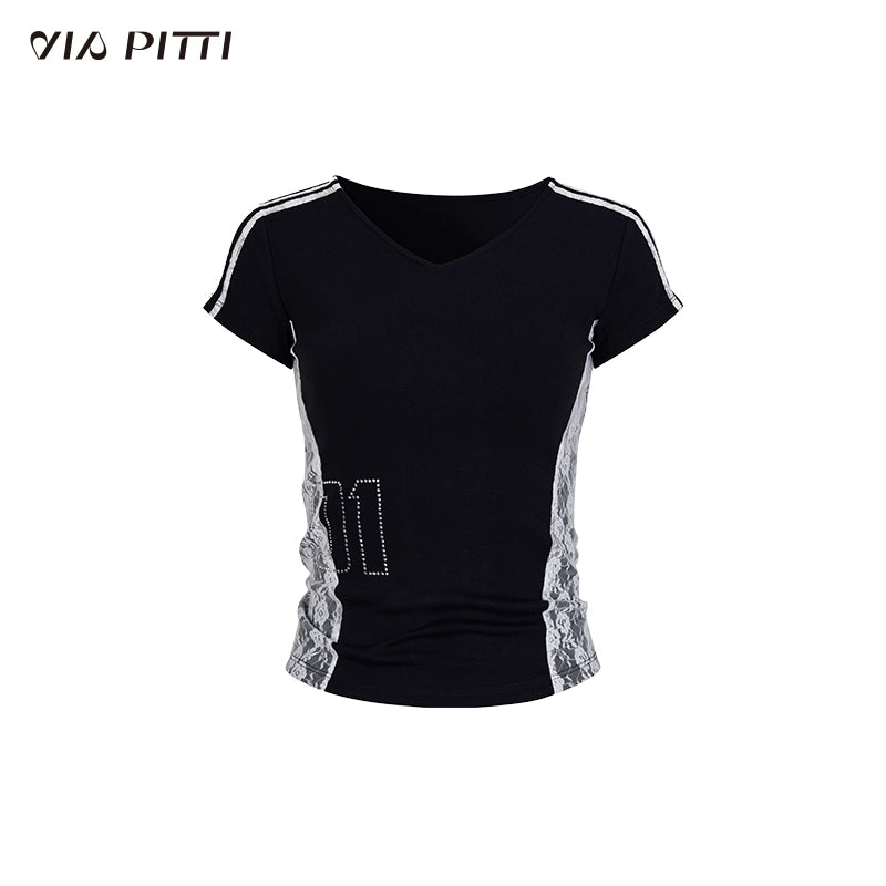 Patchwork Letter Print Sporty Short Sleeved T-shirt NA5027