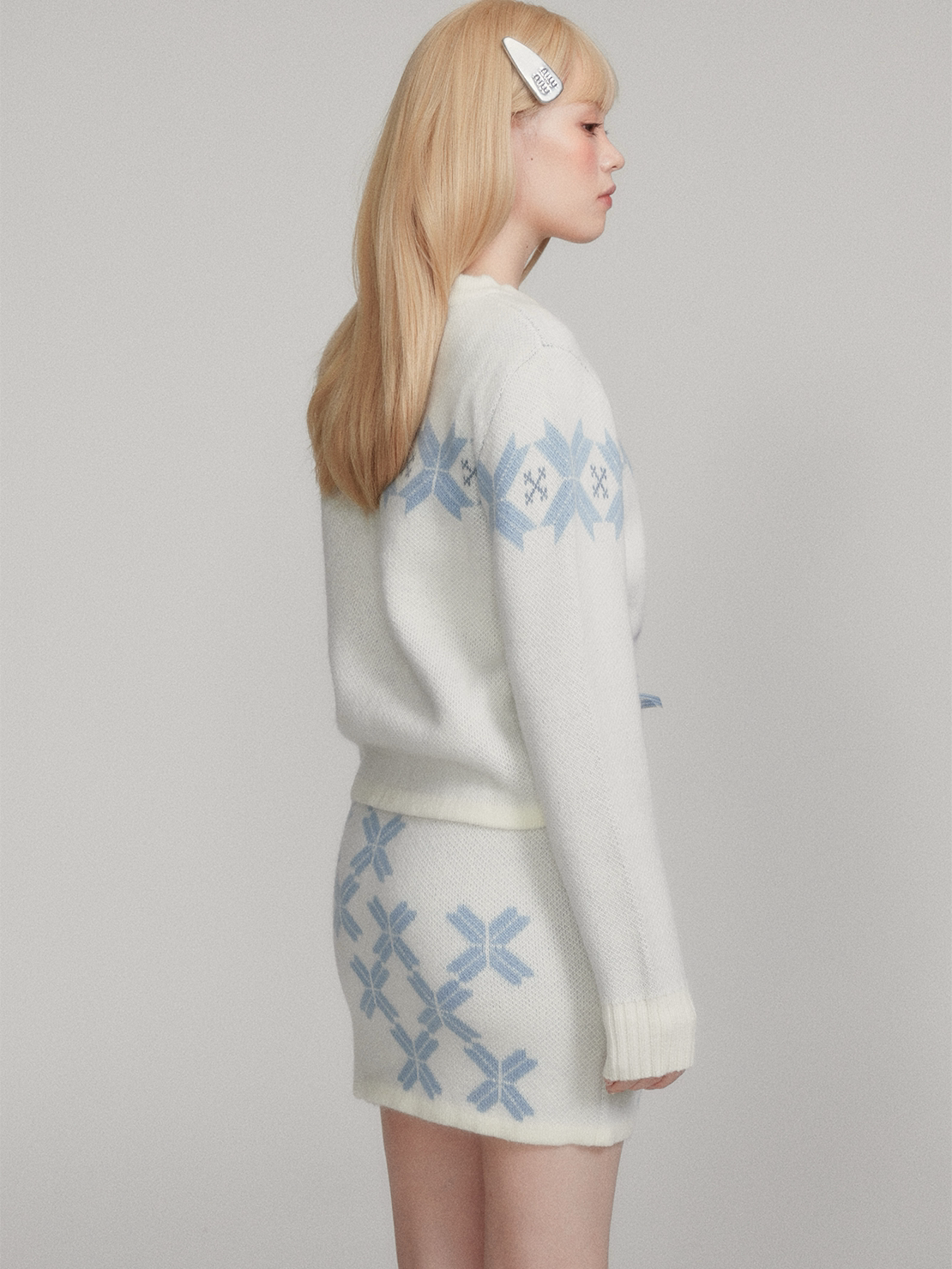 Teddy Bear Snowflake Knit Cardigan & Short Skirt Setup NA8835